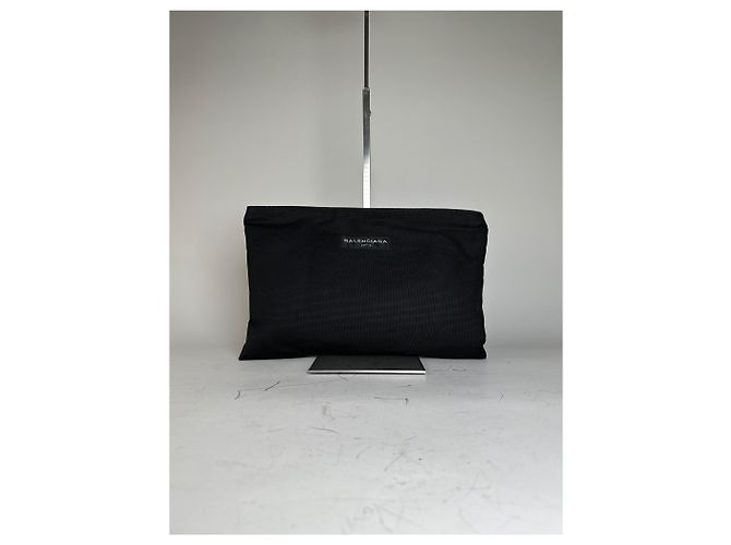 Beauty case vintage Balenciaga in tessuto tecnico nero argento - vista 13