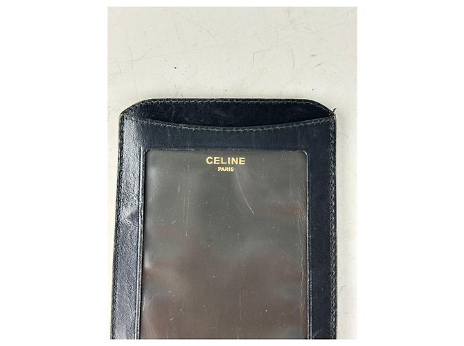 Triomphe Céline Vintage Celine Leather Card Holder Black Gold - view 4