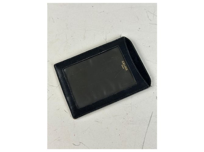 Triomphe Céline Vintage Celine Leather Card Holder Black Gold - view 5