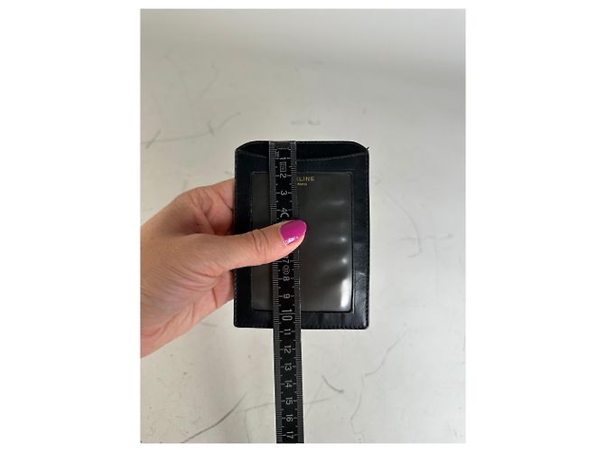 Triomphe Céline Vintage Celine Leather Card Holder Black Gold - view 6