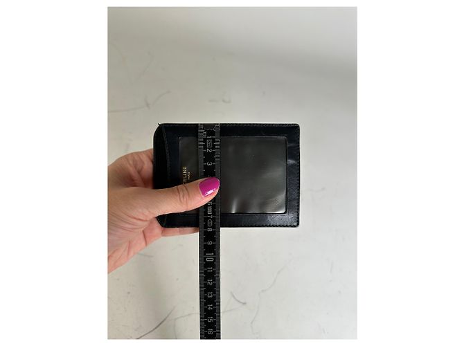 Triomphe Céline Vintage Celine Leather Card Holder Black Gold - view 7