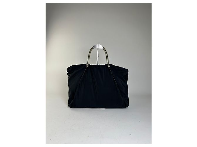 Vintage Loewe Nylon Tote Bag Schwarz Silber - Ansicht 2