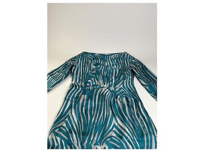 Abito a righe in seta vintage Loewe verde ottanio e argento M Blu - vista 10