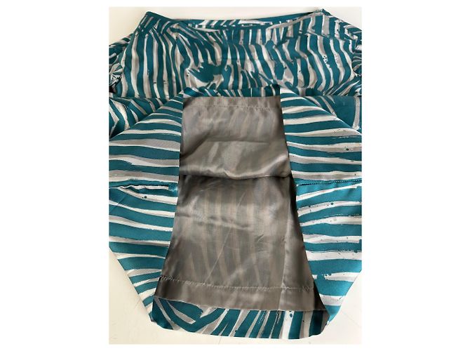 Abito a righe in seta vintage Loewe verde ottanio e argento M Blu - vista 12