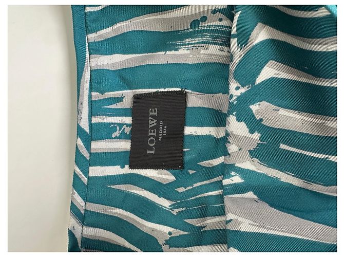 Abito a righe in seta vintage Loewe verde ottanio e argento M Blu - vista 5