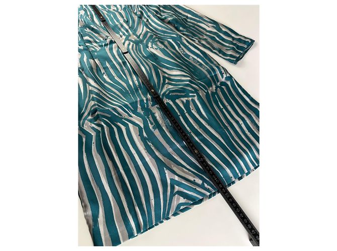Abito a righe in seta vintage Loewe verde ottanio e argento M Blu - vista 6