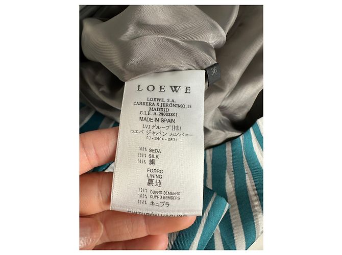 Abito a righe in seta vintage Loewe verde ottanio e argento M Blu - vista 7