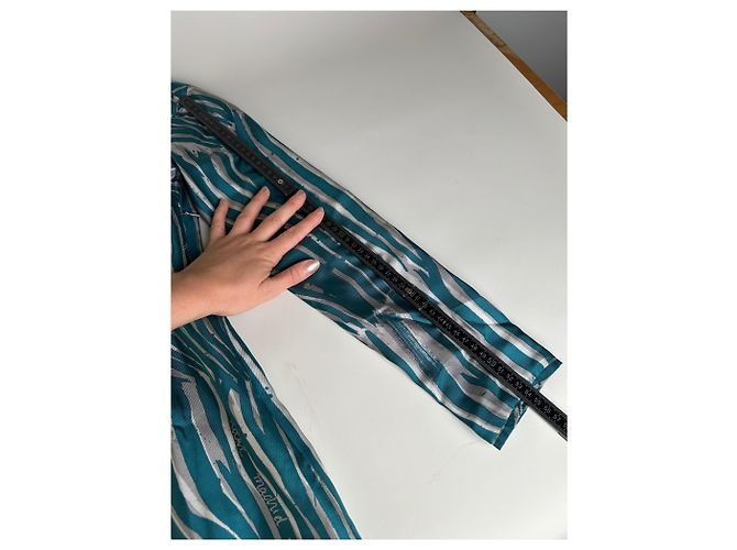Abito a righe in seta vintage Loewe verde ottanio e argento M Blu - vista 9