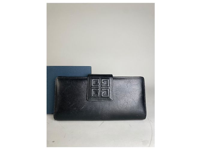 Vintage Givenchy Leather Wallet Black Gold Clasp - view 10