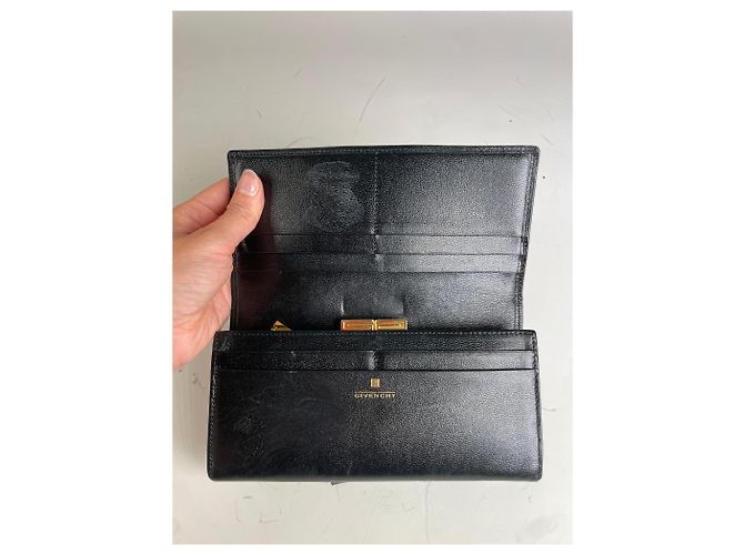 Vintage Givenchy Leather Wallet Black Gold Clasp - view 4