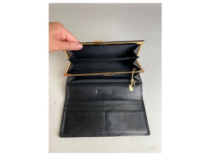 Vintage Givenchy Leather Wallet Black Gold Clasp - view 6