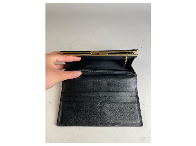 Vintage Givenchy Leather Wallet Black Gold Clasp - view 7