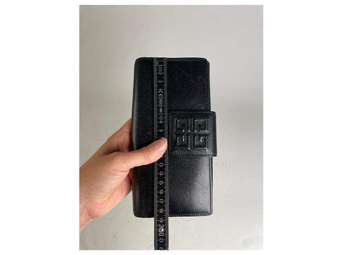 Vintage Givenchy Leather Wallet Black Gold Clasp - view 8