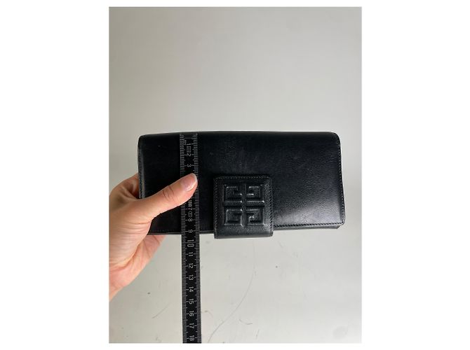 Vintage Givenchy Leather Wallet Black Gold Clasp - view 9