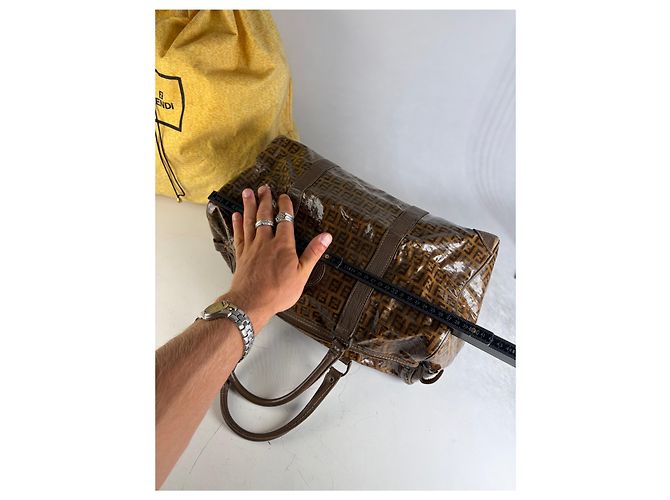 Vintage Fendi FF Monogramm Canvas Weekender Tasche Braun Tan - Ansicht 10