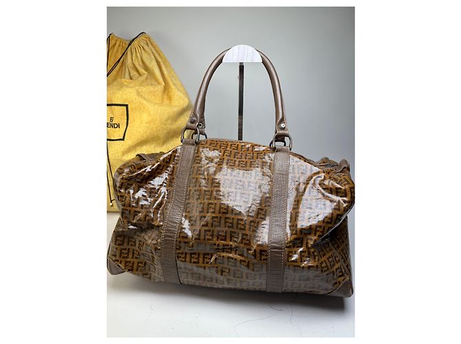 Vintage Fendi FF Monogramm Canvas Weekender Tasche Braun Tan - Ansicht 11