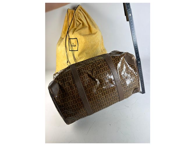 Vintage Fendi FF Monogramm Canvas Weekender Tasche Braun Tan - Ansicht 13