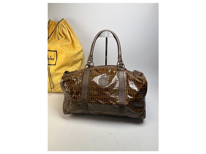 Vintage Fendi FF Monogramm Canvas Weekender Tasche Braun Tan - Ansicht 14