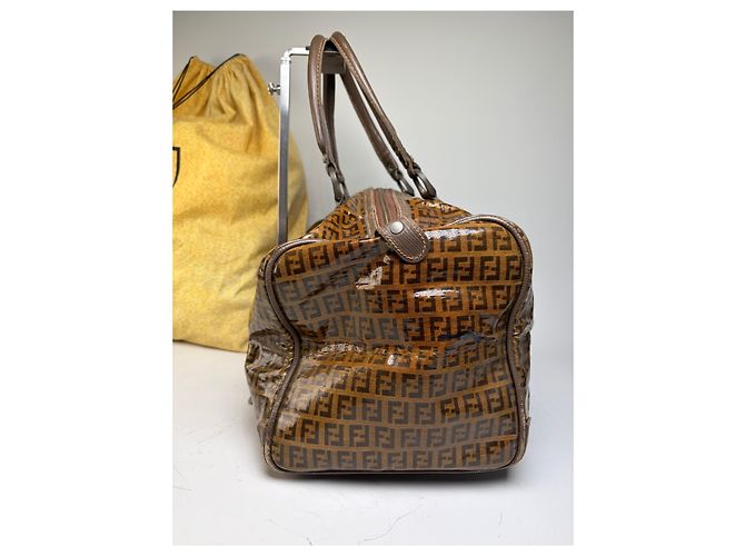 Vintage Fendi FF Monogramm Canvas Weekender Tasche Braun Tan - Ansicht 7