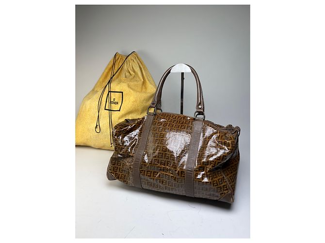 Vintage Fendi FF Monogramm Canvas Weekender Tasche Braun Tan - Ansicht 8