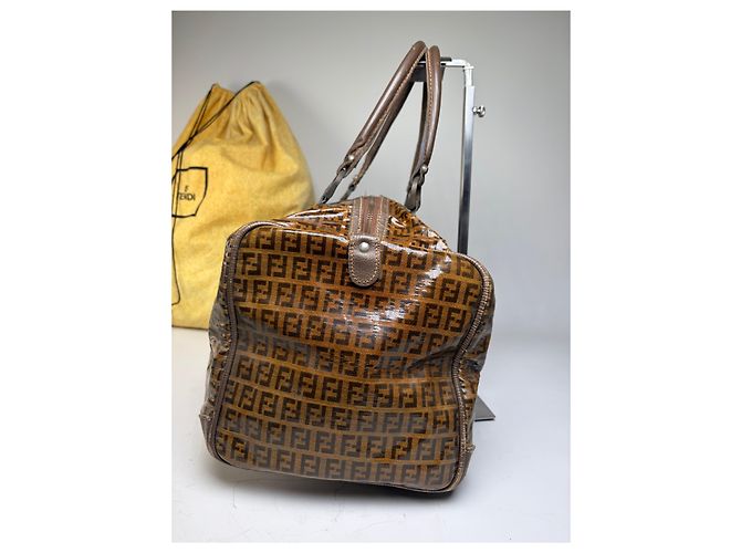 Vintage Fendi FF Monogramm Canvas Weekender Tasche Braun Tan - Ansicht 9
