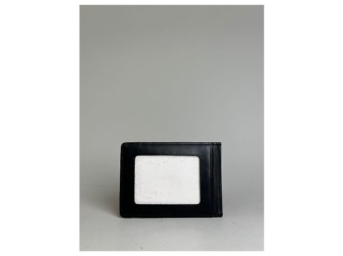 Vintage Courreges Leather Card Holder Black White Silver Logo - view 2