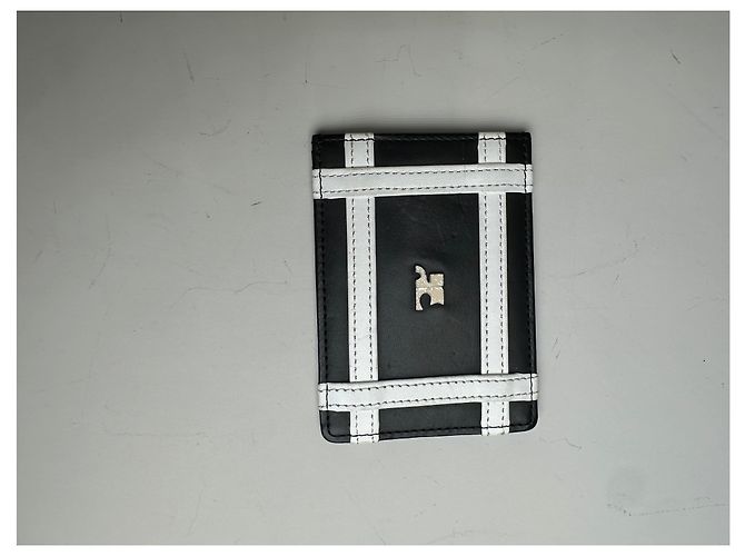 Vintage Courreges Leather Card Holder Black White Silver Logo - view 3