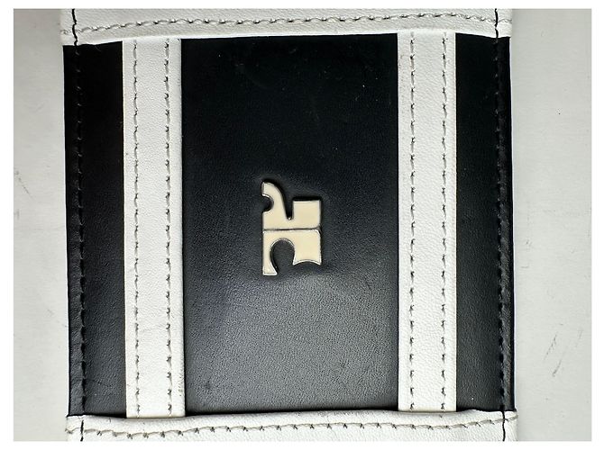 Vintage Courreges Leather Card Holder Black White Silver Logo - view 4