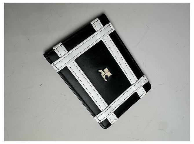 Vintage Courreges Leather Card Holder Black White Silver Logo - view 5