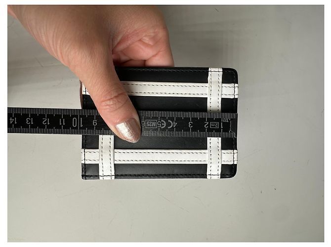 Vintage Courreges Leather Card Holder Black White Silver Logo - view 7