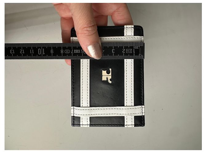 Vintage Courreges Leather Card Holder Black White Silver Logo - view 8