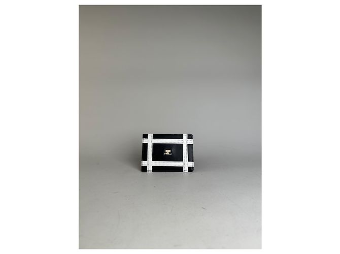 Vintage Courreges Leather Card Holder Black White Silver Logo - view 9