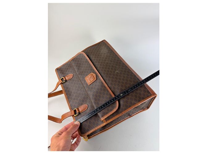 Edge Céline Vintage Celine Macadam Canvas Tote Braun Tan Gold Kamel - Ansicht 10