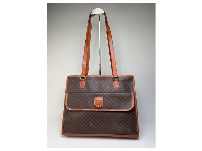 Edge Céline Vintage Celine Macadam Canvas Tote Braun Tan Gold Kamel - Ansicht 12