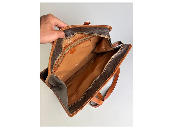 Edge Céline Vintage Celine Macadam Canvas Tote Braun Tan Gold Kamel - Ansicht 3