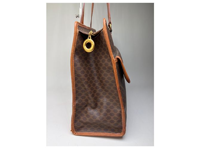Edge Céline Vintage Celine Macadam Canvas Tote Braun Tan Gold Kamel - Ansicht 5