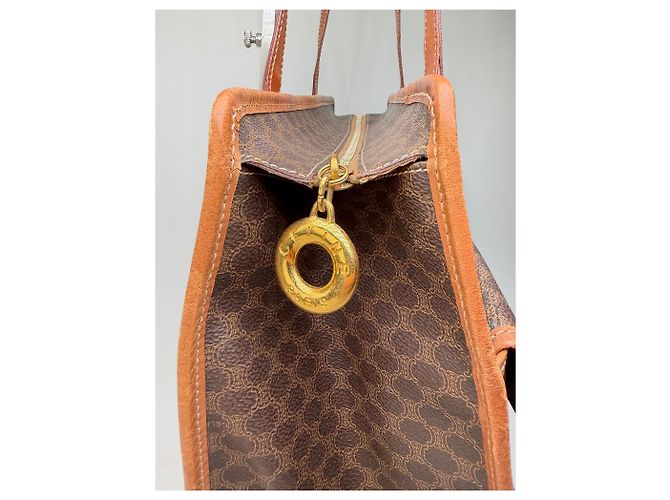 Edge Céline Vintage Celine Macadam Canvas Tote Braun Tan Gold Kamel - Ansicht 7