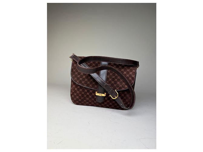 Céline Vintage Celine Monogram Canvas Schultertasche Braun Gold - Ansicht 5