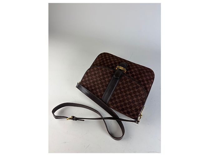 Céline Vintage Celine Monogram Canvas Schultertasche Braun Gold - Ansicht 9