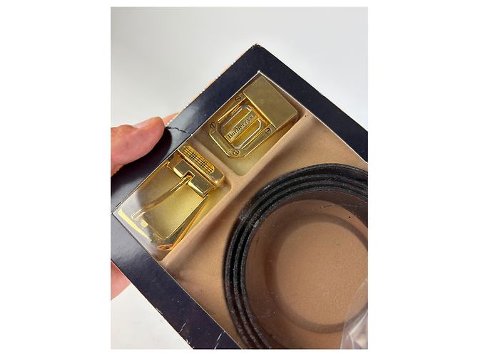 Vintage Burberry Leather Logo Belt Black Brown Gold - view 14