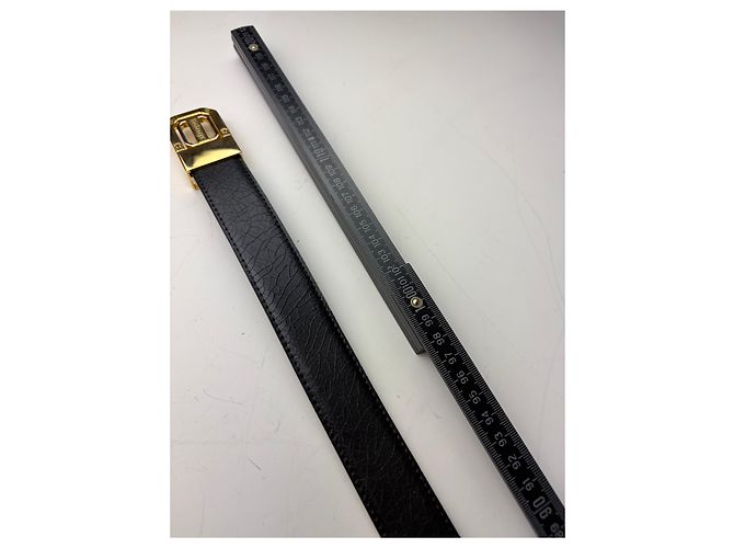 Vintage Burberry Leather Logo Belt Black Brown Gold - view 8
