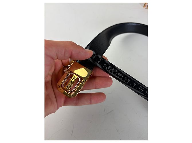 Vintage Burberry Leather Logo Belt Black Brown Gold - view 9