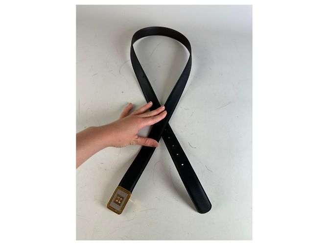 Vintage Givenchy Leather Belt Black Gold-Tone Buckle - view 10