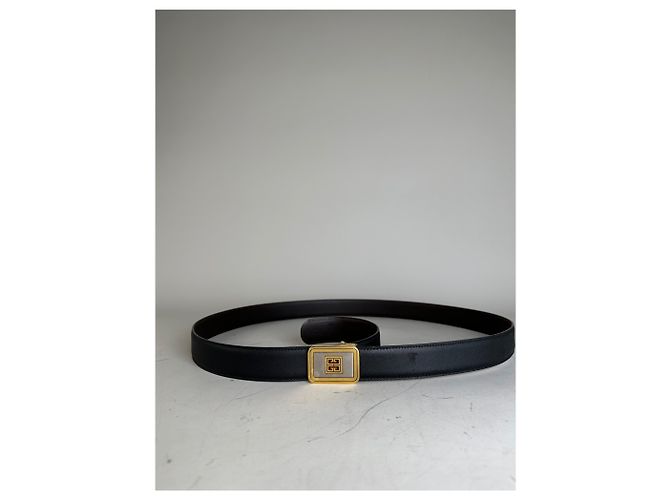 Vintage Givenchy Leather Belt Black Gold-Tone Buckle - view 2