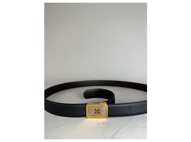 Vintage Givenchy Leather Belt Black Gold-Tone Buckle - view 4