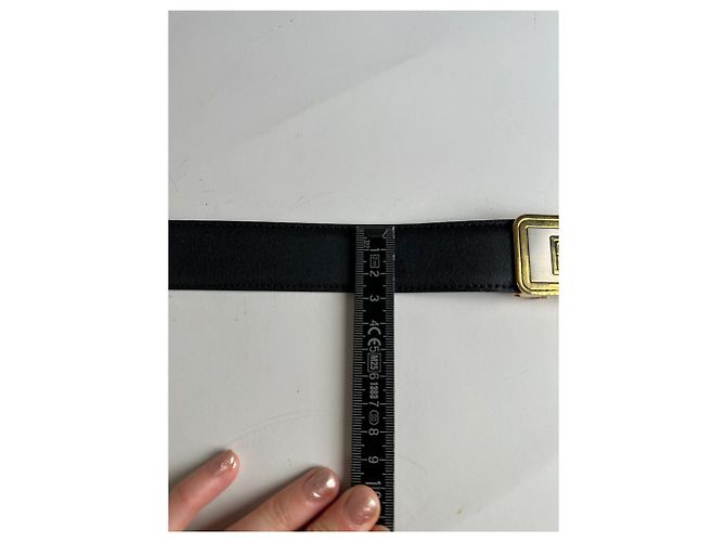 Vintage Givenchy Leather Belt Black Gold-Tone Buckle - view 9
