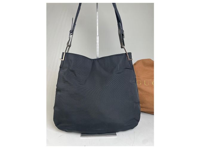 Vintage Gucci Nylon Schultertasche Schwarz Silber - Ansicht 13