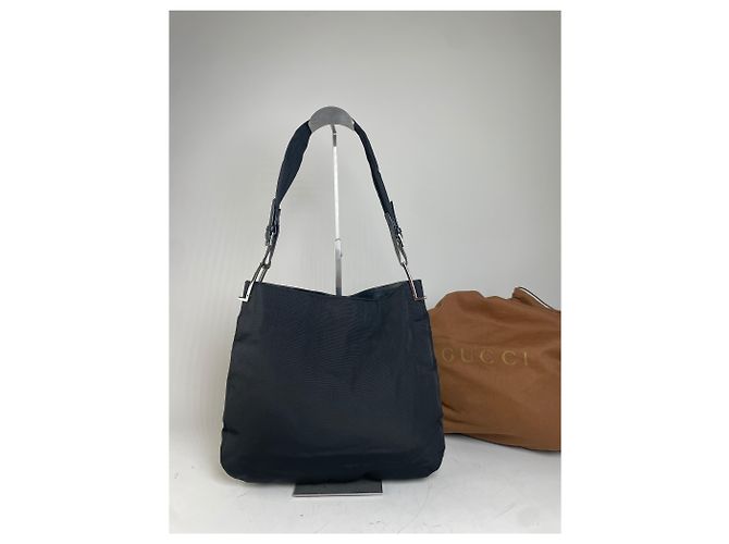 Vintage Gucci Nylon Schultertasche Schwarz Silber - Ansicht 2