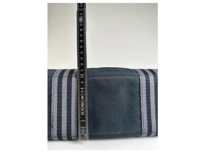 Hermès Vintage Hermes Canvas Tote Bag Schwarz Grau Gestreift - Ansicht 12