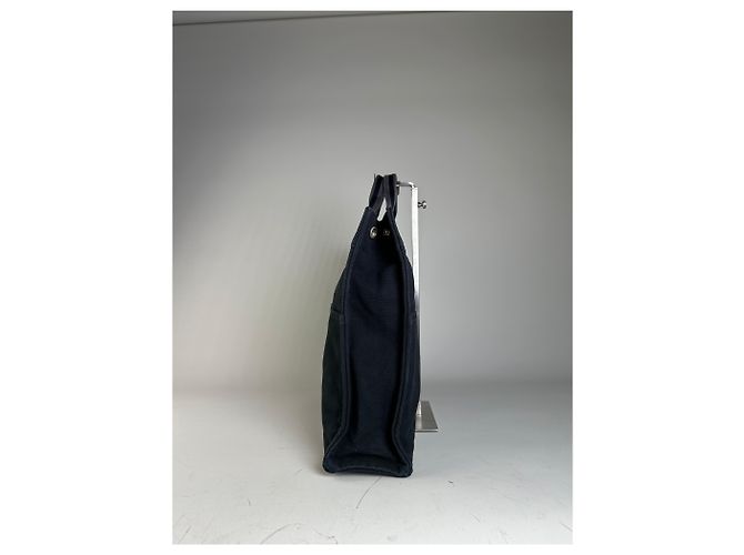 Hermès Vintage Hermes Canvas Tote Bag Schwarz Grau Gestreift - Ansicht 4